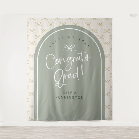 Sage Bowパーソナライズされたおめでとうグラッドフォトバックグラウンド タペストリー (正面)