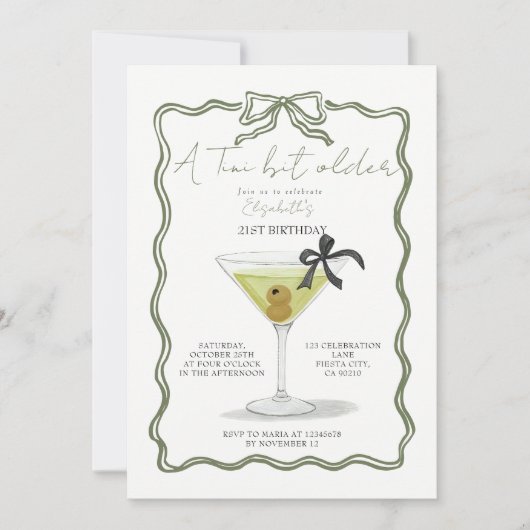 Sage Bow A Tini Bit Older Birthday Invitation 招待状 (正面)