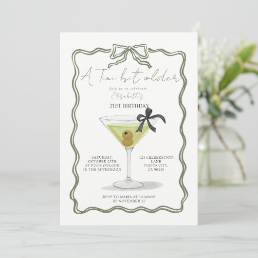 Sage Bow A Tini Bit Older Birthday Invitation 招待状 (スタンド正面)