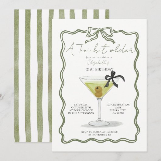 Sage Bow A Tini Bit Older Birthday Invitation 招待状 (正面/裏面)