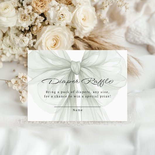 Sage Bow Diaper Raffle Minimal Chic エンクロージャーカード