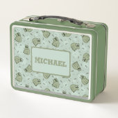 Sage Bubble Frogs – パターン – 編集可能な名前 メタルランチボックス (裏面)