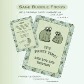 Sage Bubble Frogs - fun kids birthday party. 招待状