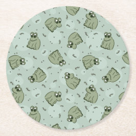 Sage Bubble Frogs - laurel green kids pattern. ラウンドペーパーコースター