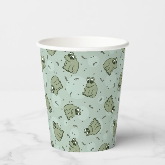 Sage Bubble Frogs - laurel green kids pattern. 紙コップ (裏面)