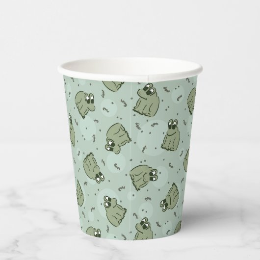 Sage Bubble Frogs - laurel green kids pattern. 紙コップ (右)