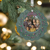 Sage Burgundy Merry Christmas Ornament with Photo オーナメントカード