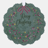 Sage Burgundy Merry Christmas Ornament with Photo オーナメントカード (正面)