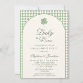 Sage Checkered Lucky in Love Engagement Party 招待状 (正面)