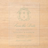 Sage Chinoiserieエレガント結婚式の日付を保存 アクリル招待状 (正面)