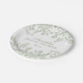 Sage Chinoiserie Floral Bridal Shower Dessert ペーパープレート (アングル)