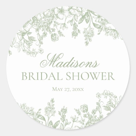 Sage Chinoiserie Floral Bridal Shower Envelope ラウンドシール (正面)
