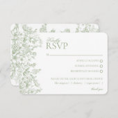 Sage Chinoiserie Floral RSVP Respose Card エンクロージャーカード (正面/裏面)