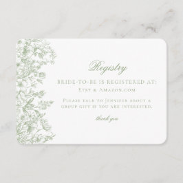 Sage Chinoiserie Retro Floral Bridal Registry Card エンクロージャーカード