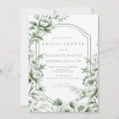 Sage Chinoiserie Toile Floral Bridal Shower 招待状 (正面)
