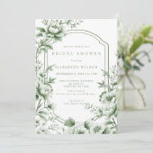 Sage Chinoiserie Toile Floral Bridal Shower 招待状 (スタンド正面)