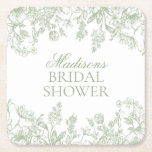 Sage Chinoiserie Vintage Floral Bridal Shower スクエアペーパーコースター<br><div class="desc">Love is in bloom! This sage Chinoiserie Party Decor Collection, features delicate toile floral patterns for timeless elegance. Each piece in this collection showcases intricate designs in shades of green, evoking a sense of sophistication and elegance. ★ Let me help you plan your next party! ★ If you need coordinating...</div>