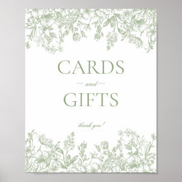 Sage Chinoiserie Vintage Floral Cards & Gifts Sign ポスター