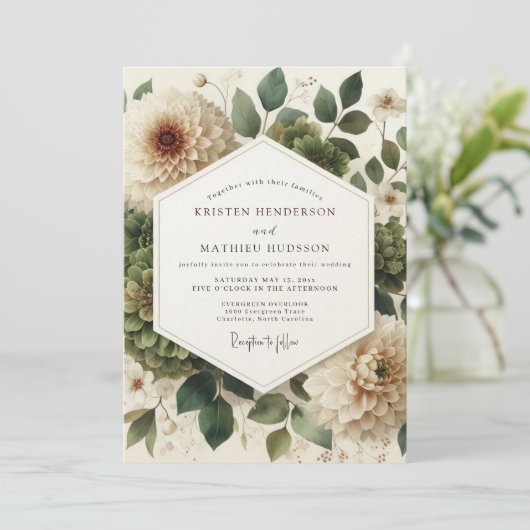 Sage Classic Bloom Wedding 招待状 (スタンド正面)