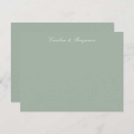 Sage Classic Script Elegant Wedding Names Flat サンキューカード (正面/裏面)