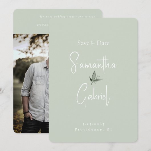 Sage Contemporary Photo Wedding Save the Date セーブザデート (正面/裏面)