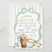 Sage Coquette Stripes baby is brewing baby Shower 招待状 (正面)