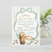 Sage Coquette Stripes baby is brewing baby Shower 招待状 (スタンド正面)