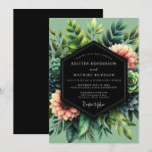 Sage Coral Botanical Wedding 招待状 (正面/裏面)