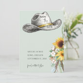 Sage Cowboy Hat Sunflower Wedding Save the Date セーブザデート (スタンド正面)