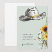 Sage Cowboy Hat Sunflower Wedding Save the Date セーブザデート (正面/裏面)
