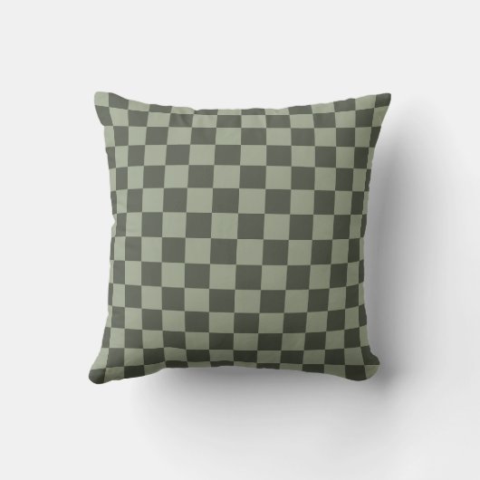 Sage Dark Green Checker Checkerboard Checkered クッション (裏面)