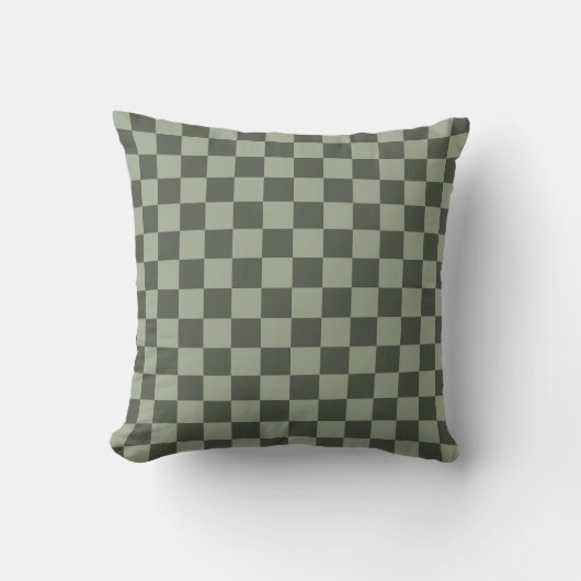 Sage Dark Green Checker Checkerboard Checkered クッション (正面)
