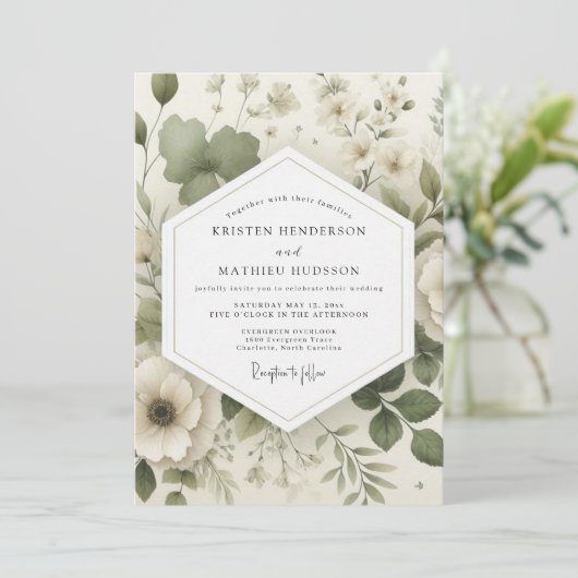 Sage Delicate Bloom Wedding 招待状 (スタンド正面)