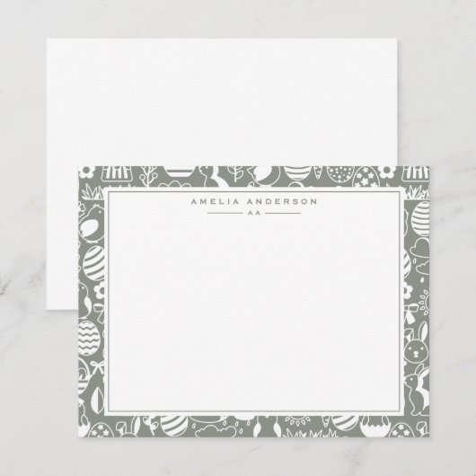 Sage Easter Egg Frame Note Card 招待状 (正面/裏面)