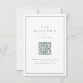 Sage Elegant borders gold classy QR code wedding 出欠カード (正面)