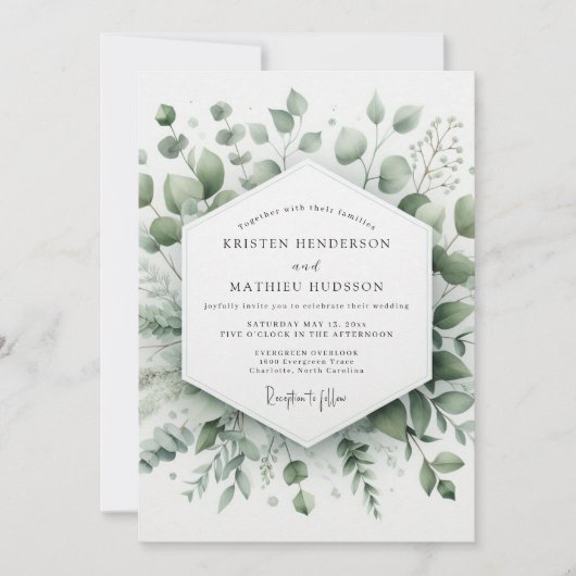 Sage Elegant Greenery Wedding 招待状 (正面)