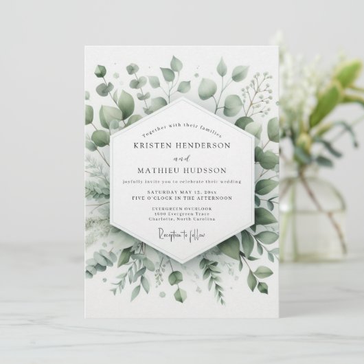 Sage Elegant Greenery Wedding 招待状 (スタンド正面)