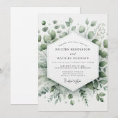 Sage Elegant Greenery Wedding 招待状 (正面/裏面)