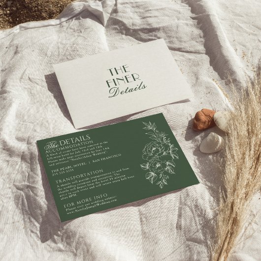 Sage Emerald Green Floral Boho Wedding Details エンクロージャーカード