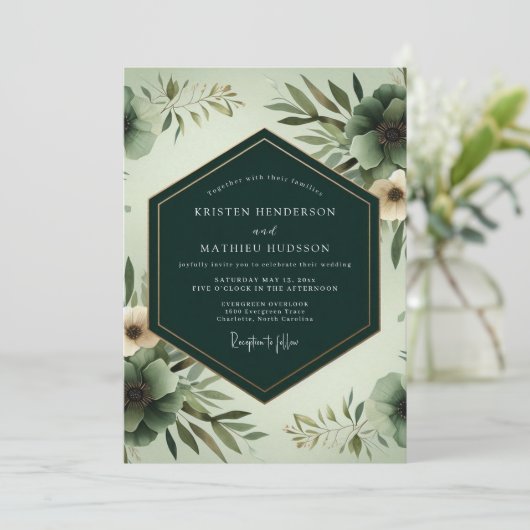 Sage Ethereal Bloom Wedding 招待状 (スタンド正面)