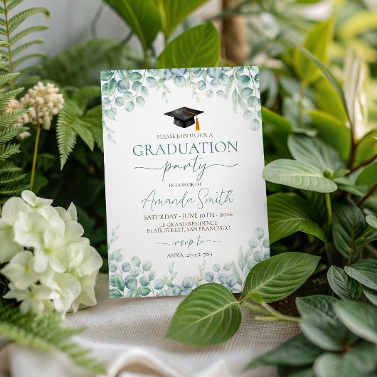 Sage Eucalyptus Border Graduation Invite 招待状