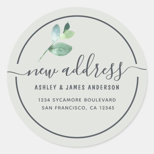 Sage Eucalyptus New Address Round Label ラウンドシール (正面)