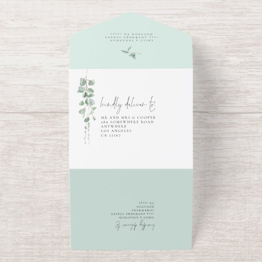 Sage Eucalyptus We Do Wedding Foil オールインワン招待状 (外側)