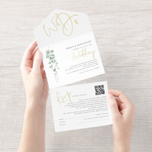 Sage Eucalyptus We Do Wedding Foil オールインワン招待状 (切り取り部)