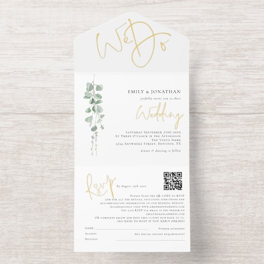 Sage Eucalyptus We Do Wedding Foil オールインワン招待状 (内側)