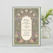 Sage Floral Art Nouveau Wedding Invitation 招待状 (スタンド正面)