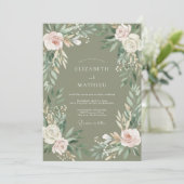 Sage Floral Border Wedding 招待状 (スタンド正面)