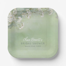 Sage Floral Bridal Shower Paper Plates ペーパープレート