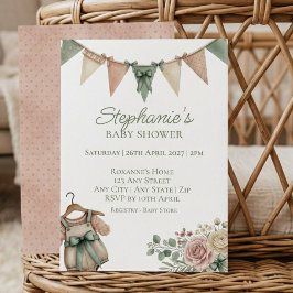 Sage Floral Bunting Baby Shower 招待状