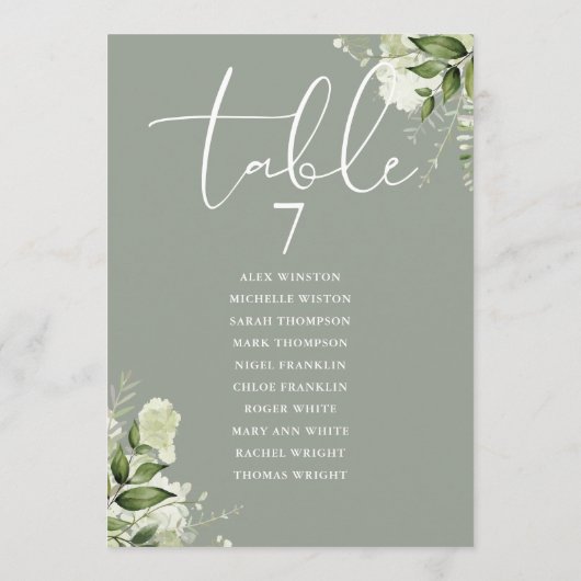 Sage Floral Greenery Seating Plan Table Number 招待状 (裏面)